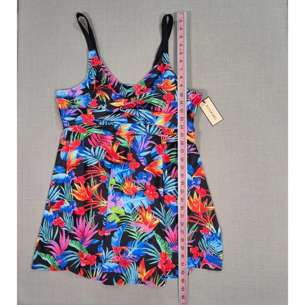 Huskary Women Floral Tummy Control V Neck Tankini Swimsuit Set Size Plus 22W NWT